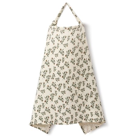 ING Amme-skjerm i bomull for ammende babyer - Pustende amme-skjerm i gasbind med justerbar ring (Botanisk)