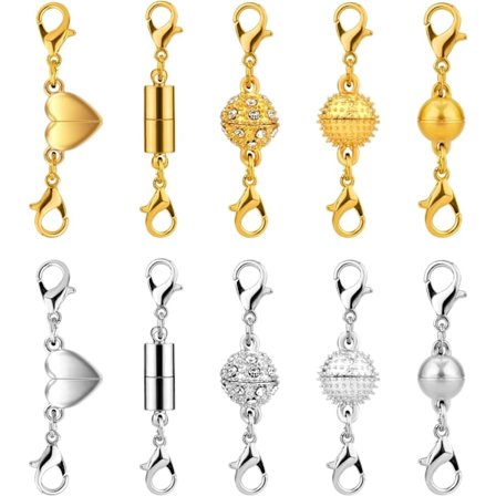 10 Dobbelte Magnetiske Kædelåse - 5 Stilarter Låse og Omformere til Halskæder, Smykker, Armbånd, Fodlænker (2