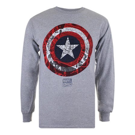Captain America Sköld Långärmad T-shirt för Män XXL Sportgrå
