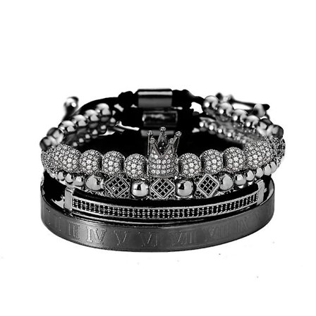 4-pak Lyxige Krone Kubus Charm Armbånd til Mænd Trendy Romerske Tal Rustfrit Stål Armbånd Sæt Smykker Gave 3