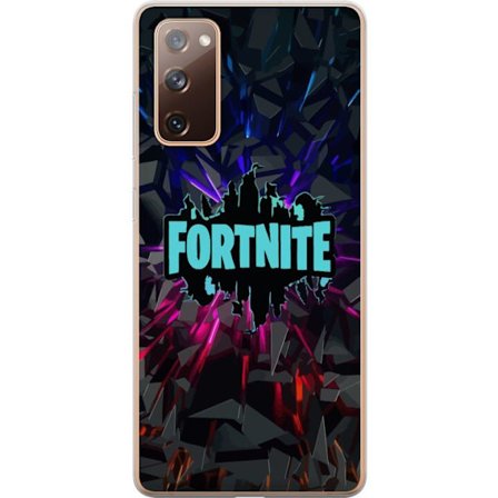 Kompatibelt Mobildeksel til Samsung Samsung Galaxy S20 FE Fortnite-logo - Svart bakgrunn med blå neon og fargede lys