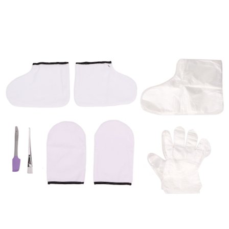 Transparent Voks Handsker Sæt med Lille Lilla Spatel Hvid Klud Handske og Fodbetræk til Spa Behandling