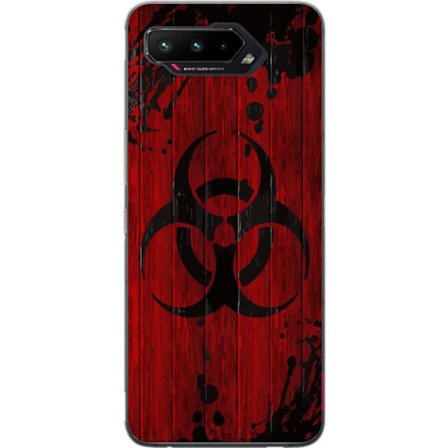 Kompatibelt Mobilskal till Asus Asus ROG Phone 5 Röd bakgrund med svart biohazard-symbol i sliten målad stil, industriell känsla med stänk, repor