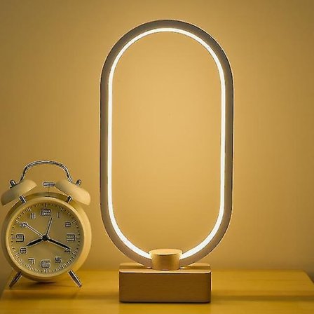 Smart Wooden Led Nattlampa Bordslampa Vit sängkanten USB träfot (04)