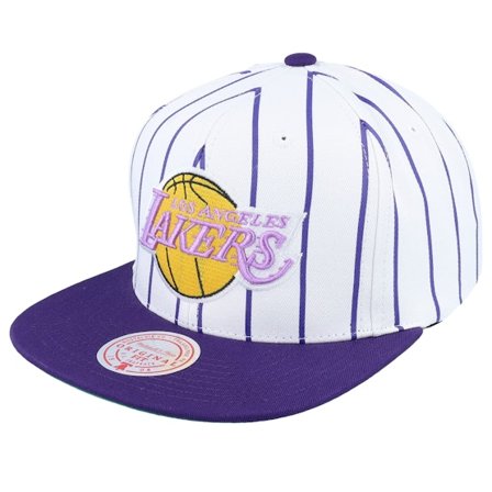 Mitchell & Ness - White snapback Gorra - Los Angeles Lakers Retro Pinstripe White/Purple Snapback @ Hatstore
