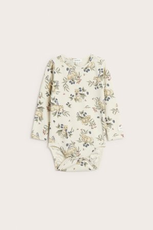 Newbie | Mönstrad långärmad body | Ljusbeige