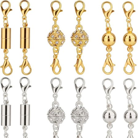 24 stk. Legering Cylindrisk Magnetlås til Smykker Halskæde Armbånd, Rhinestone Kugle og Cylindrisk