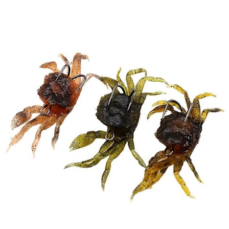 Sæt med 3 kunstige krabbeagn, 3D-simuleringskrabbebløde lokkemad med skarpe kroge, havfiskekrankbaits agnfælder, saltvandsfiskegrejs tilbehørsværktøj,