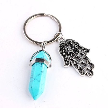 Keyring - Hamsa - Hand of Fatima - Turquoise - Howlite