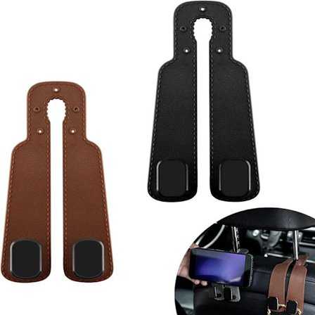 Pakke Bilsetekrok Lær Bilkrok for Nakkestøtte, Dobbelkrok for Bilseterygg, Kroker for Bilseteorganisator (Svart, Brun)