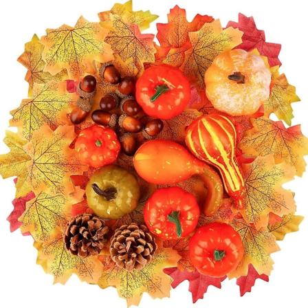 Konstgjorda pumpor dekoration, Thanksgiving falska mini pumpor lönnlöv