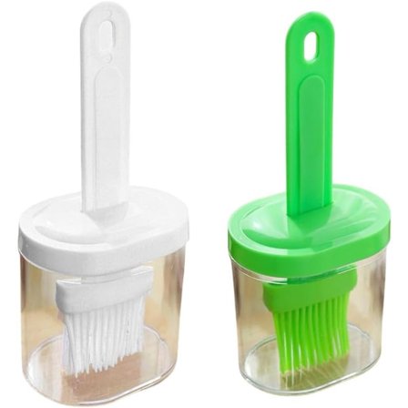 ING 4-pak 2-i-1 Oliedispenser med Silikonebørste, Varmebestandig Plastikflaske, Grill og Bagning, Hvid, Grøn, Blå