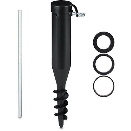 Jordanker til parasol, jordspyd til indskruning, adapter 40-52 mm, plast, parasolbor, sort