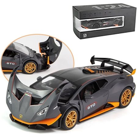 1:24 Legering Die-Cast Bilmodell for Lamborghini Huracan STO 2021, Trekk-Tilbake Bilmodell Lekebil Gave til Barn 3 til 12 År Gamle