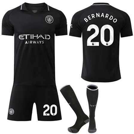 Manchester Cityn vieraspaita lapsille ja aikuisille kaudelle 2025-2026 sukilla No.20 BERNARDO