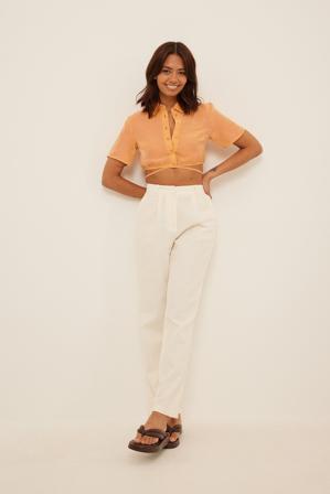 NA-KD Chemise manches courtes, lin mélangé - Chemises - Orange - EU 34