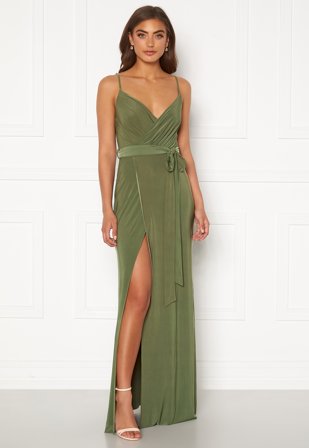 Goddiva Wrap Front Maxi Dress Olive Klær