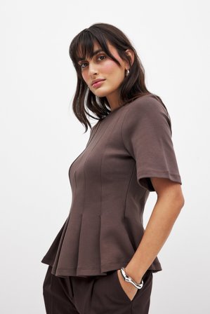 NA-KD T-shirt plissé - - Brun - XS (EU 32)