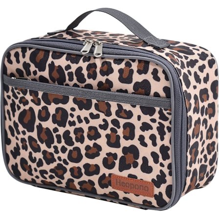 Mini Matboks for Barn, Isolert Gjenbrukbar Lunsjveske, Termos Matbeholder Tote med Vanntett Fôr (Leopard)