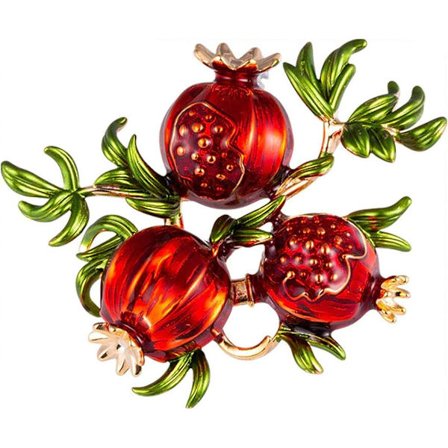 Emaljerad granatäppelgren pin/brosch