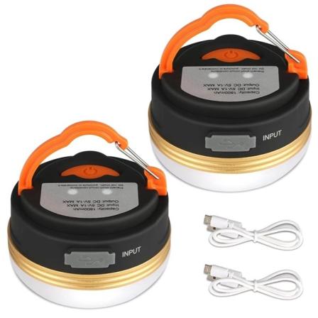 2-pakning oppladbare batterikamperingslykter teltlys, vannavstøtende, magnetisk base