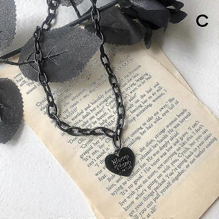 Halsband med bokstavstryck i harts/glänsande hjärta, justerbar längd, halsband, smycken, kärlekshänge, halsband svart