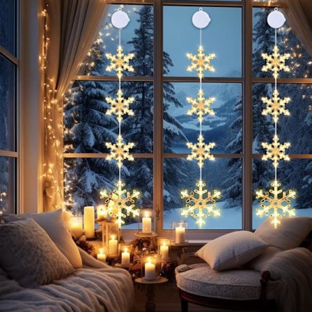 Juldekoration, 3 delar, Julbelysning, fönster, LED, snöflinga, fönsterdekoration, jul, belyst, varmvit, fönsterbelysning