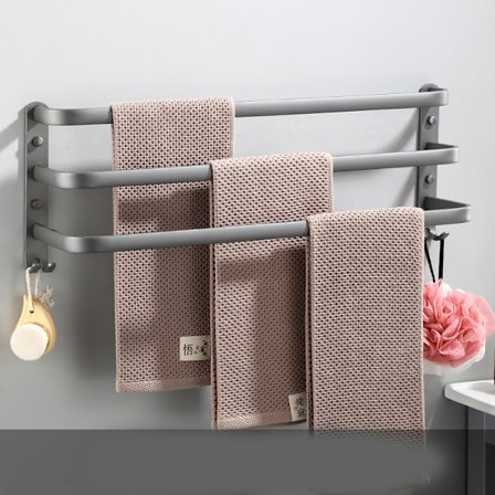 Aluminium vægmonteret håndklædeholder, 3-etagers håndklædestang med kroge