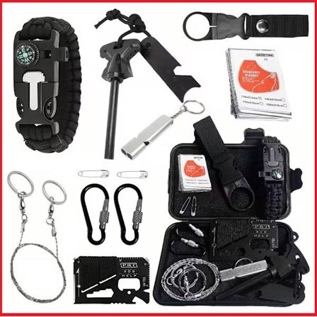 Komplett overlevelsesutstyr for utendørs bruk, overlevelsesutstyr, nødutstyr, alt du trenger i ett kompakt sett!