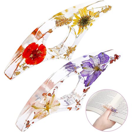 2 Stykker Tørret Blomst Resin Bogsideholder Transparent Tommelfingerring Sideholder Håndlavet Personlig Blomst Resin Bogmærke Boglæsningstilbehør f