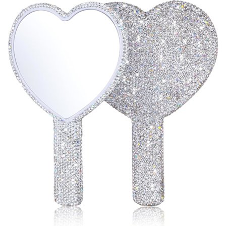 2 st Glitter Handhållen Spegel med Handtag, Glitter Rhinestone Hjärta Form Handhållen Spegel, Handhållen Spegel Glitter, Portabel Handtagsspegel