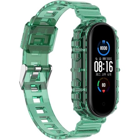 Smart urrem til Xiaomi Mi Band 7/6/5, transparent silikone urrem, erstatningsarmbånd håndledsrem til Xiaomi Green