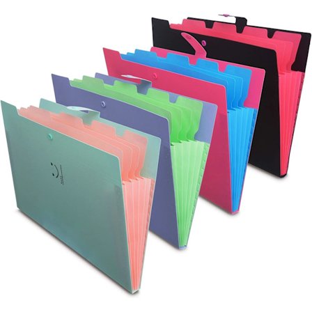 Udvidelig filmappe - 4 pakke brev søde plastik A4 filmappe, 5 lommer plastik udvidelig fil til skolepapir fastgørelsesorganisator