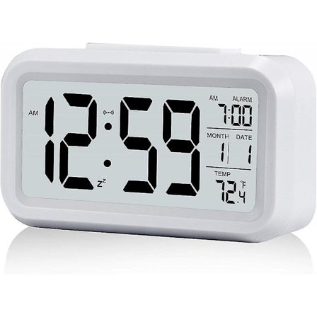 Smart Night Light Digital Alarm Clock With Indoor Temperature, Battery Operated Desk Small Clock