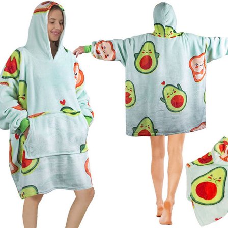 Varm avocado-trøje oversize fleece xxl 2i1 tyk imiteret pels blød med hætte