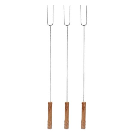 3 stk Grillgafler Multifunksjonelle Rustfritt Stål Stekespyd med Bøk Trehåndtak for Utendørs BBQ Camping 47,2 cm (FMY)