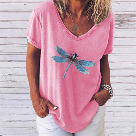 Kortärmad T-shirt För Damer Med Fjärilstryck Print