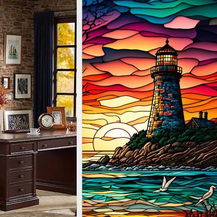 Frostet vinduesfilm med farverige blomstermønstre - UV-blokerende, privatlivsbeskyttelse