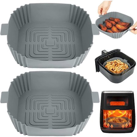Firkantede silikoninnlegg for airfryer, sett med 2, 20 cm gjenbrukbare silikoninnlegg for airfryer for 3 til 5,5 QT, firkantet airfryer-tilbehør for 