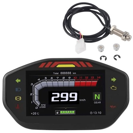 Universal TFT LCD-skærm Instrument Hastighedsmåler Kilometertæller Omdrejningstæller Passer til 2/4-cylindret motorcykel