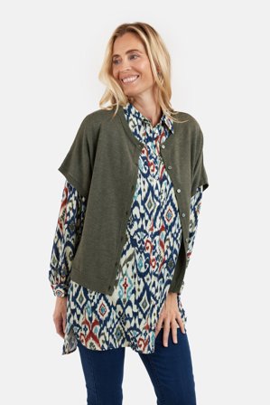 JENSEN - Kortærmet Cardigan - Grøn