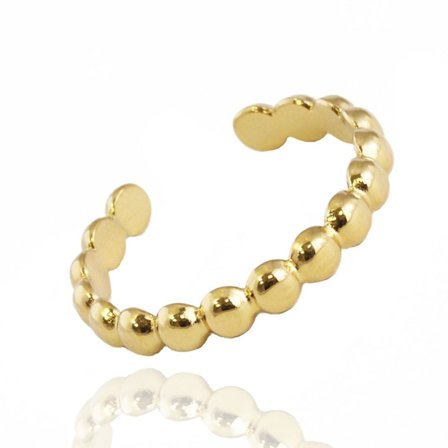 Guld Ring i Stål med Små Kulor på Rad - Guldpläterad - Justerbar