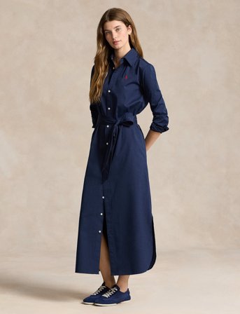 Polo Ralph Lauren Belted Cotton Midi Shirtdress - Navy - 30