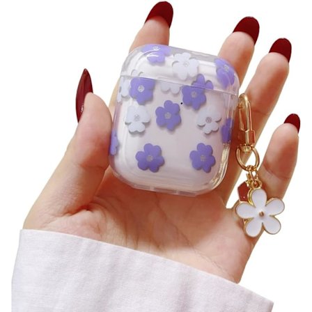Skal för AirPods 2:a/1:a generationen med nyckelring, Sött genomskinligt glitter blommigt skyddsskal, Mjukt transparent TPU för AirPods 2/1 skal