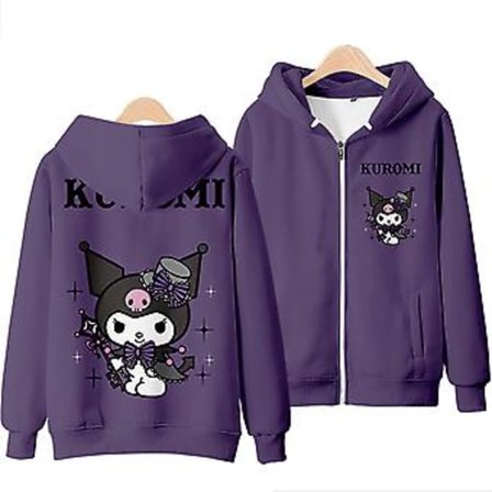 Naisten Sanrio Kuromi Vetoketjullinen Huppari Söötti Piirretty Painatus Takki Pusero Rento Huppari Paita Joululahjat (2XL D)