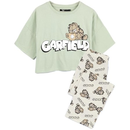 Garfield Damkläder/Damkaffe Lång Pyjamas Set M Grön/Kräm