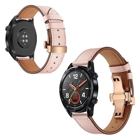 Huawei Watch GT / 2 / Watch Magic klockarmband i äkta läder - Rosa / Roséguld