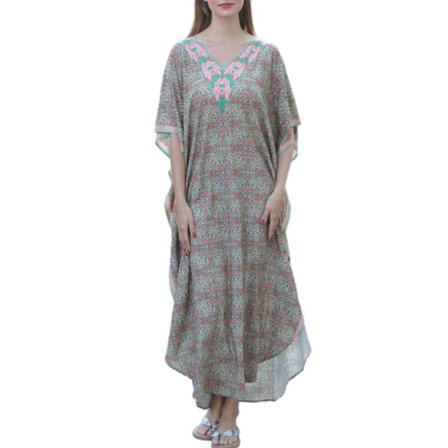 Fashion Kvinder Lang Kjole Robe Over Sized Bikini Cover Up Blossom Print Kaftan