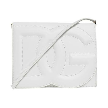 Dolce & Gabbana, Leather shoulder bag with logo Wit, Dames, Maat:ONE Size