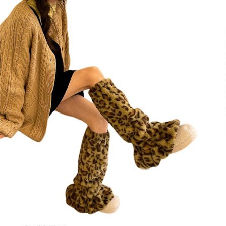 Benvarmer Dame Lolita Stil Sød Cosplay Kostume Leopardmønstret Fluffy Plys Harajuku Fuzzy Vinter Varme Flæsesokker rosenpink